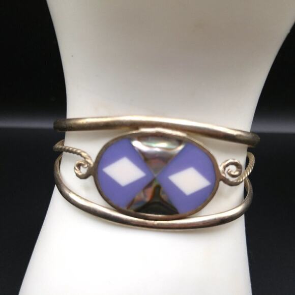 Vintage Abalone Nickle Silver Cuff Small Bracelet, Alpaca Mexico, 4 1/2 Inches - Picture 7 of 7